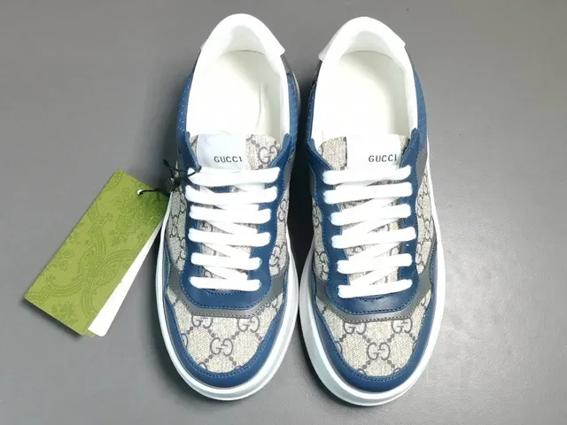 Gucci Navy Beige Platform Sole GG Monogram Canvas Lifestyle Sneakers 11