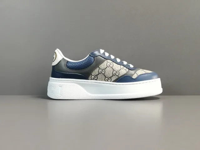 Gucci Navy Beige Platform Sole GG Monogram Canvas Lifestyle Sneakers 14