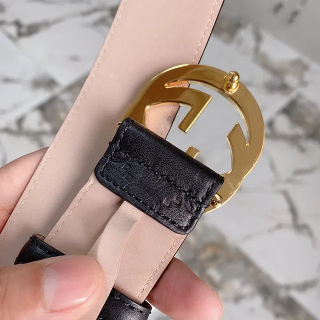Gucci Ophidia Ceinture en cuir noir et or avec monogramme GG embossé boucle double G 8
