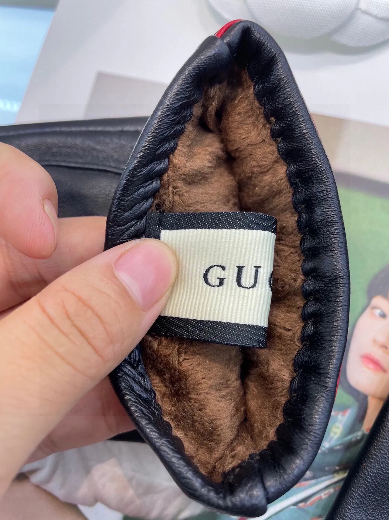 Gucci Ophidia কালো লাল চিকন ইন্টারলকিং জিজি হার্ডওয়্যার চামড়ার গ্লোভস 4
