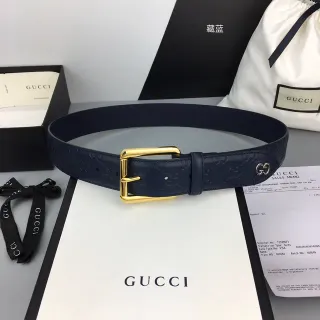 Gucci Ophidia Embossed GG Monogram Navy Blue Leather Belt
