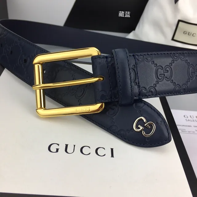 Gucci Ophidia Embossed GG Monogram Navy Blue Leather Belt 5