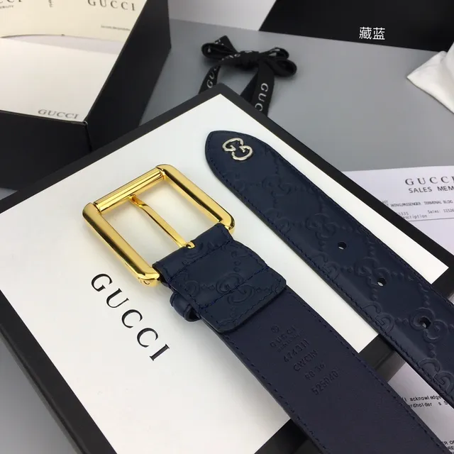 Gucci Ophidia Embossed GG Monogram Navy Blue Leather Belt 8