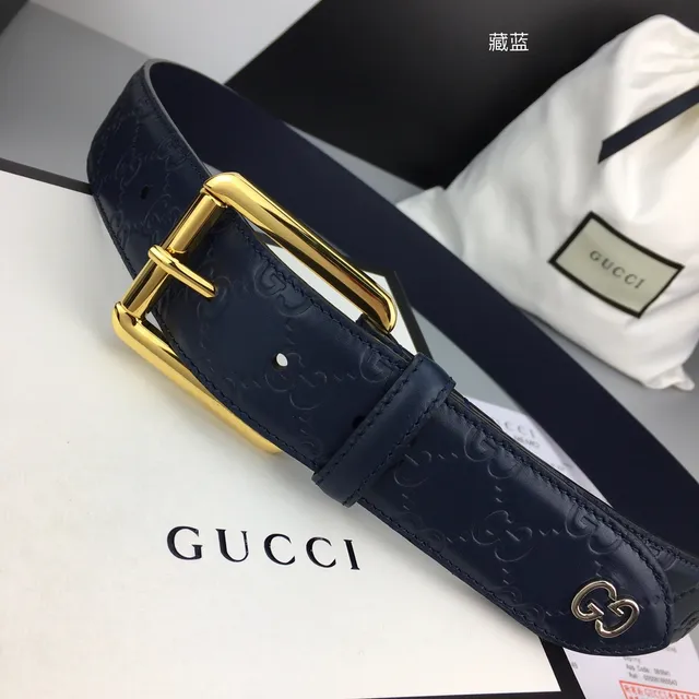 Gucci Ophidia Embossed GG Monogram Navy Blue Leather Belt 9
