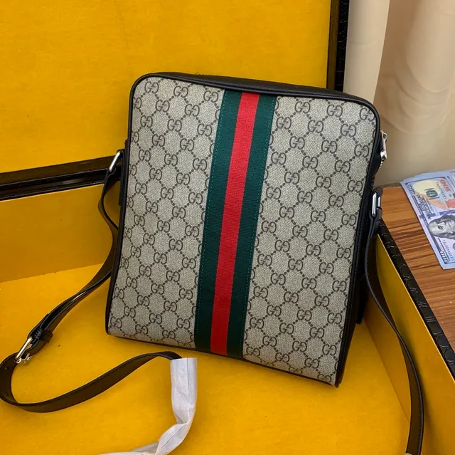 Gucci Ophidia GG Beige Black Monogram Canvas Web Stripe Accent Messenger Bag 9