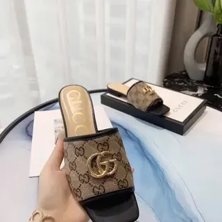Gucci Ophidia GG Monogram Canvas Interlocking G Buckle Slippers