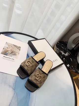 Gucci Ophidia GG Monogram Canvas Interlocking G Buckle Slippers 2