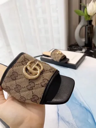 Gucci Ophidia GG Monogram Canvas Interlocking G Buckle Slippers 4