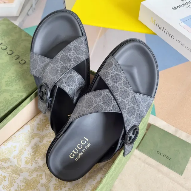 Gucci Ophidia GG Monogram Double-Strap Slide Slippers 6