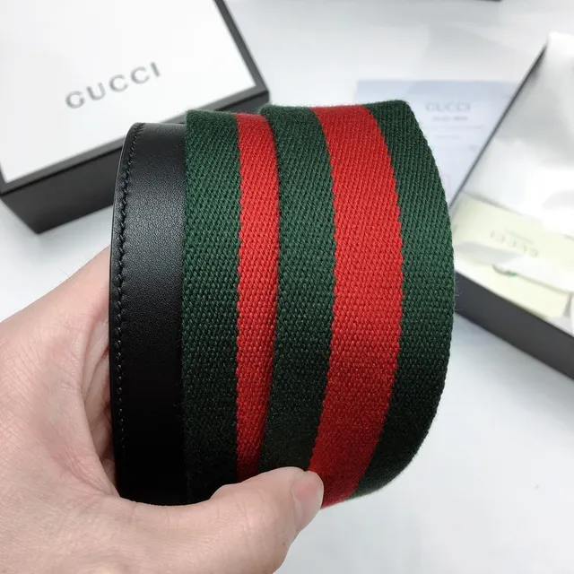 Gucci Ophidia Green Black Interlocking G Buckle Web Stripe Canvas Leather Belt 2