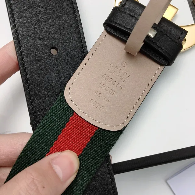 Gucci Ophidia Green Black Interlocking G Buckle Web Stripe Canvas Leather Belt 7