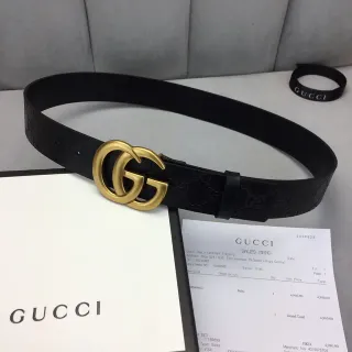 Gucci Ophidia Interlocking G Gold-Tone Buckle Black Leather Belt