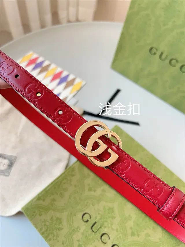Gucci Ophidia Red Embossed GG Leather Belt 21