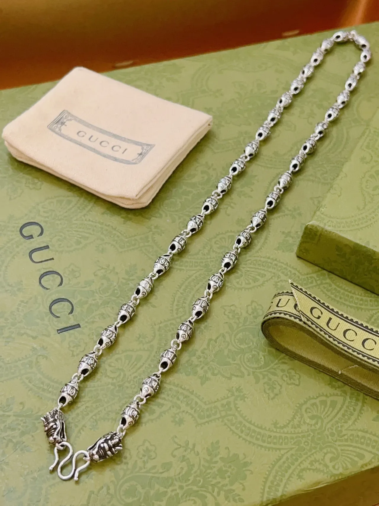 Gucci Ornate Beaded Chain Dragon-Head Clasp Necklace 2