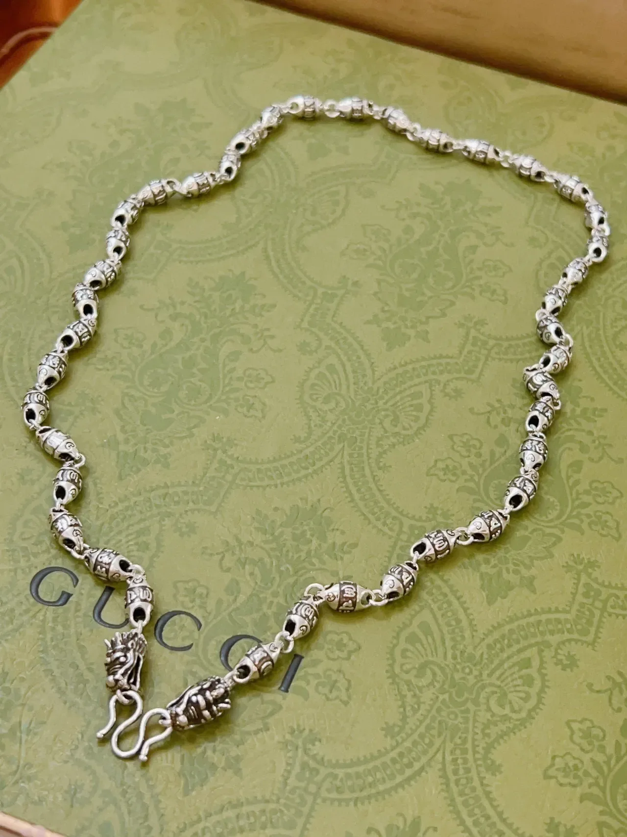 Gucci Ornate Beaded Chain Dragon-Head Clasp Necklace 7