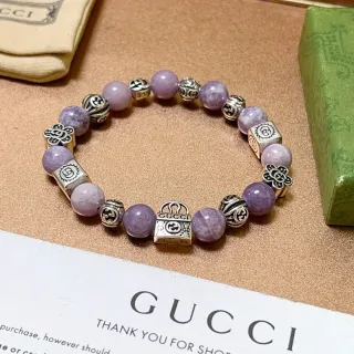 Gucci Purple Silver Beaded Metal-Charm Bracelet
