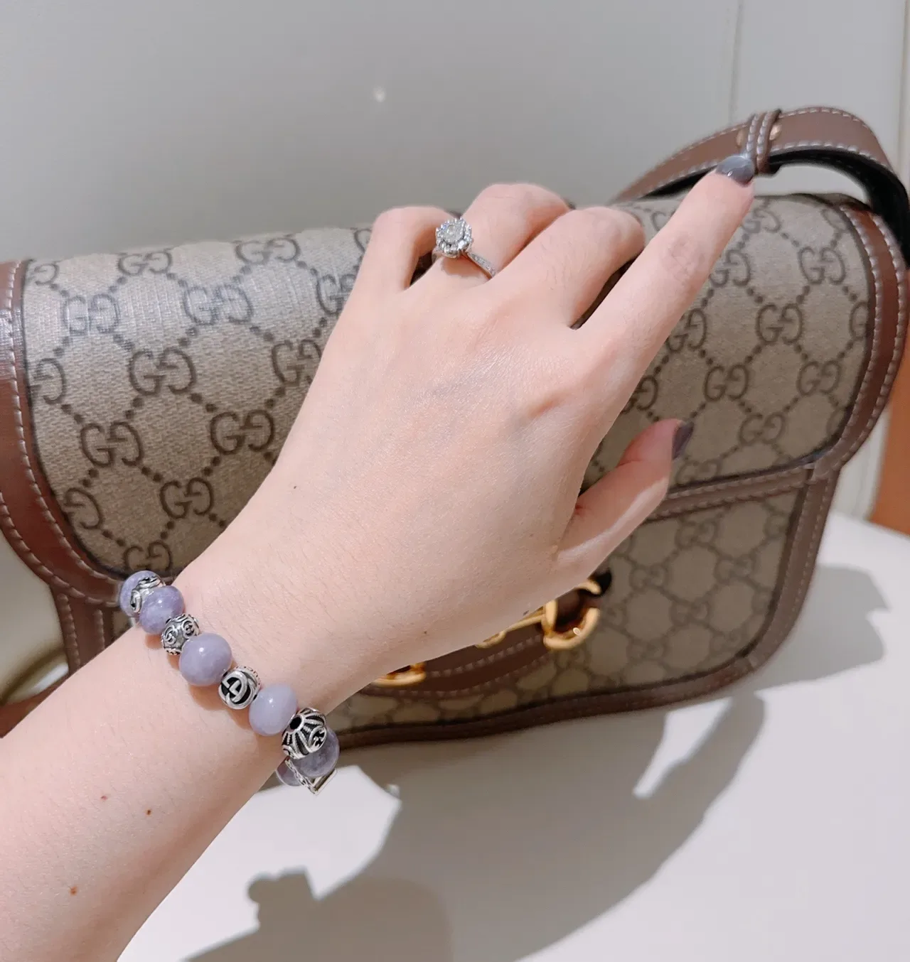 Gucci Purple Silver Beaded Metal-Charm Bracelet 2