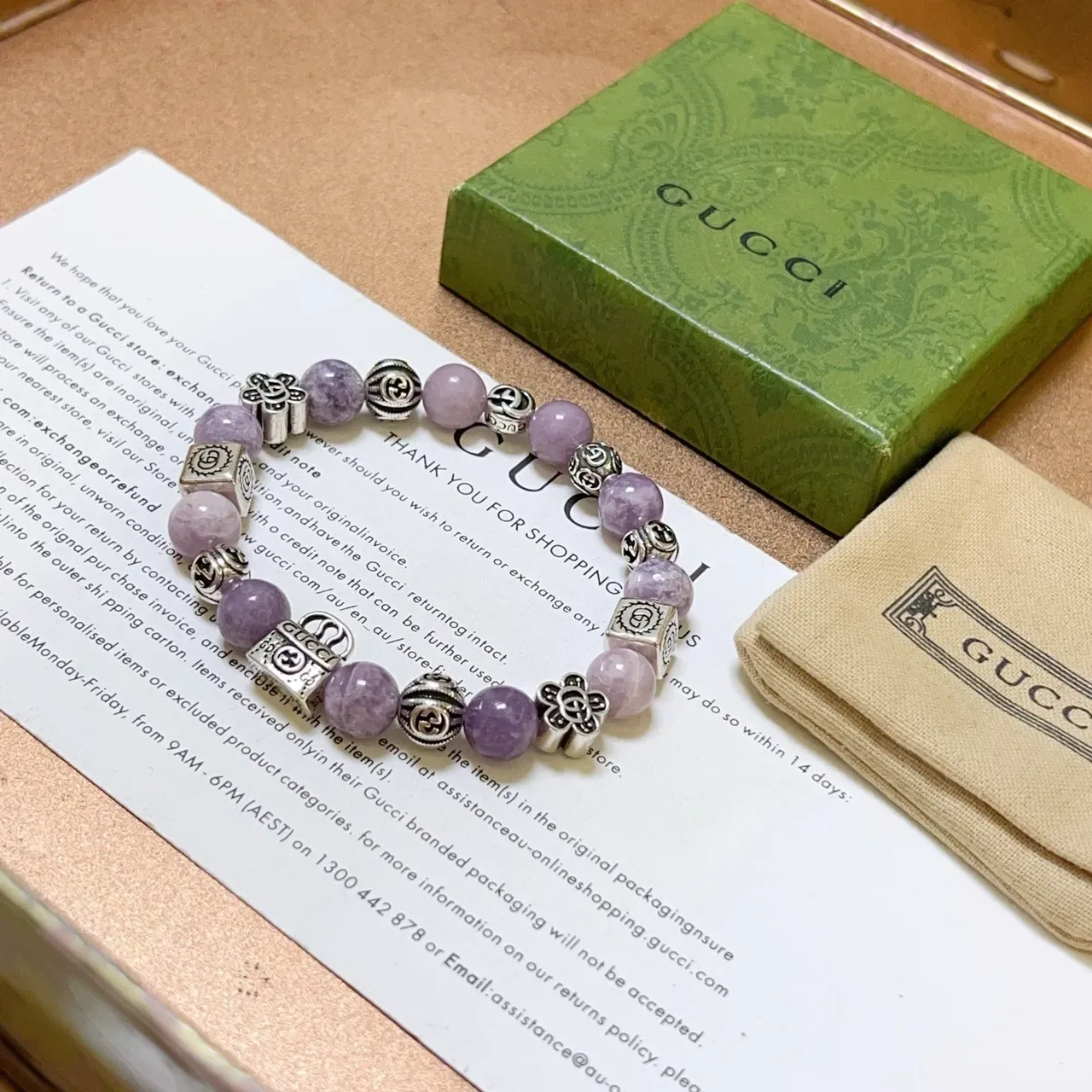Gucci Purple Silver Beaded Metal-Charm Bracelet 6