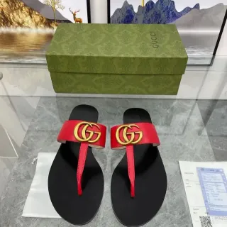 Gucci Red Black Flat Thong Silhouette Rubber Sole Casual Sandals