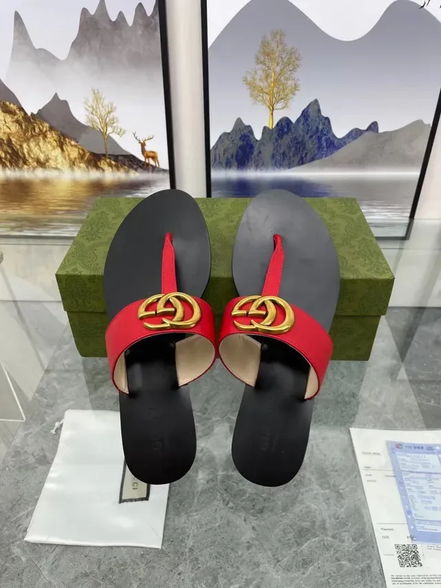 Gucci Red Black Flat Thong Silhouette Rubber Sole Casual Sandals 4
