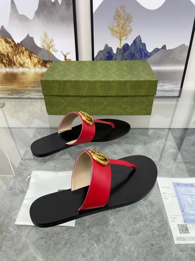 Gucci Red Black Flat Thong Silhouette Rubber Sole Casual Sandals 5