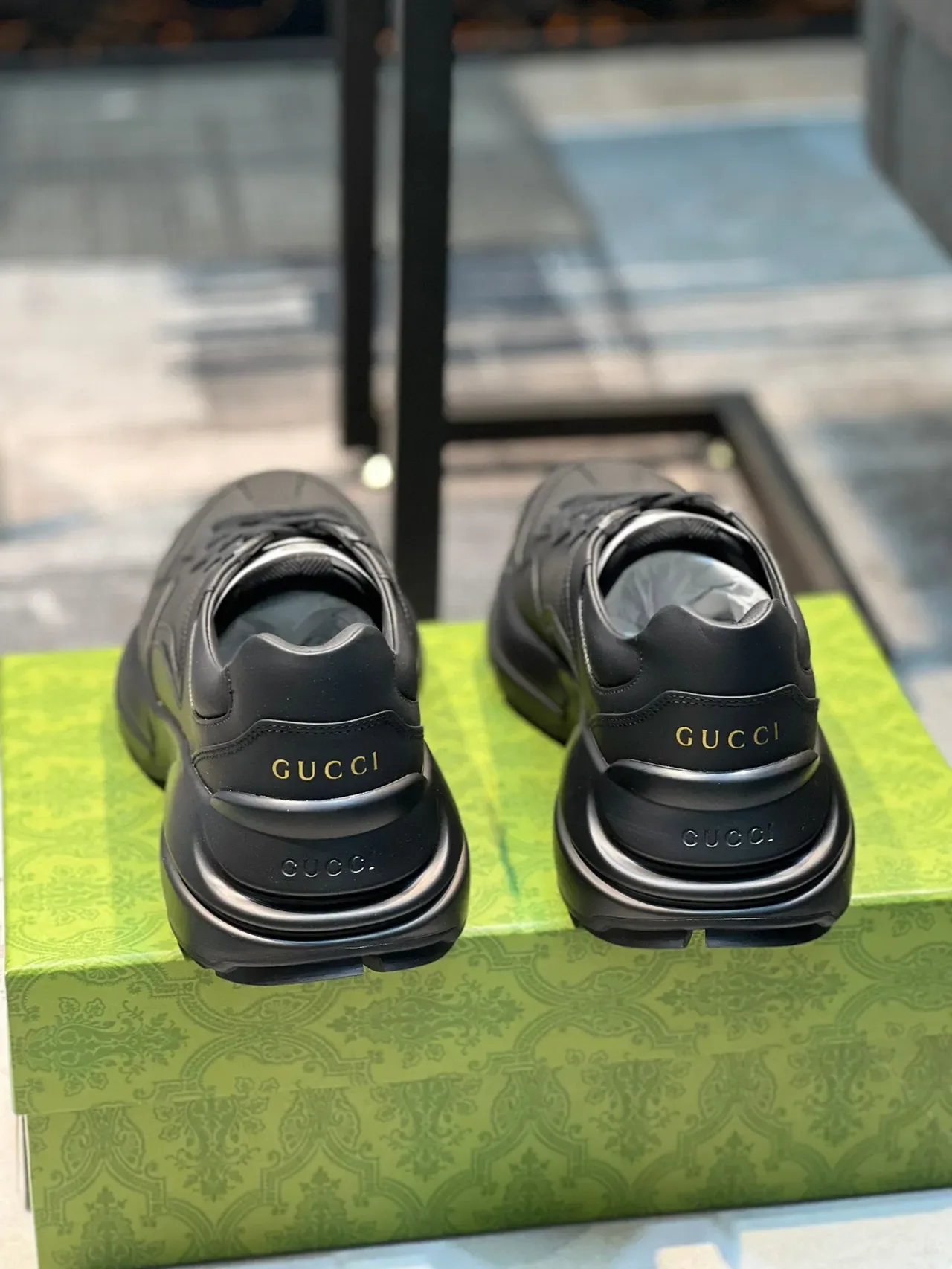 Gucci Rhyton Black Leather Chunky Sneakers 2
