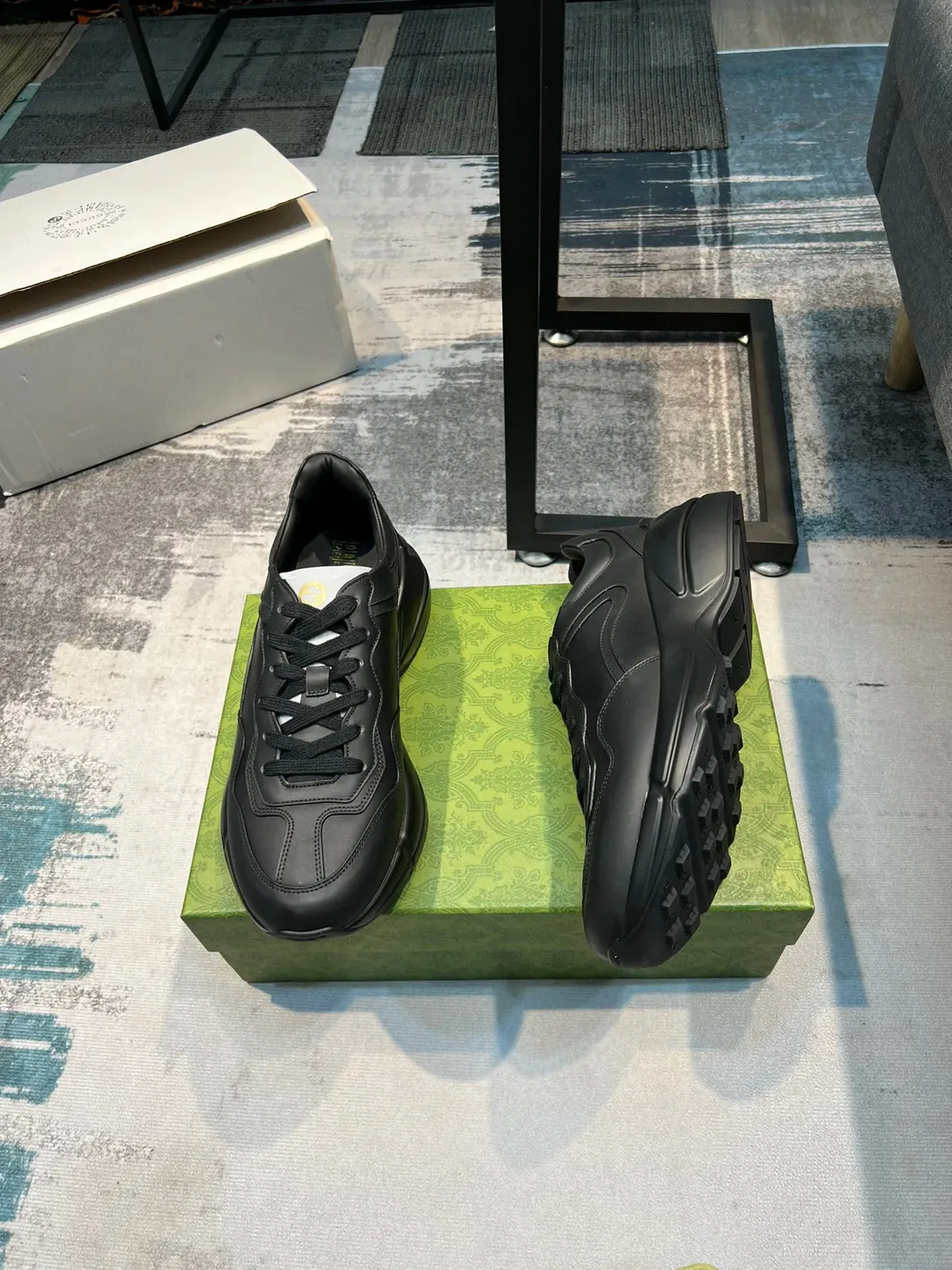 Gucci Rhyton Black Leather Chunky Sneakers 4