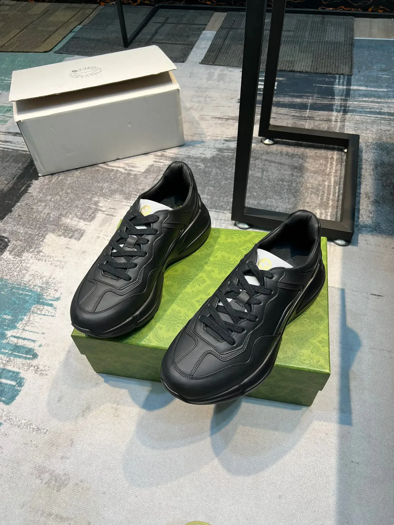 Gucci Rhyton Black Leather Chunky Sneakers 5