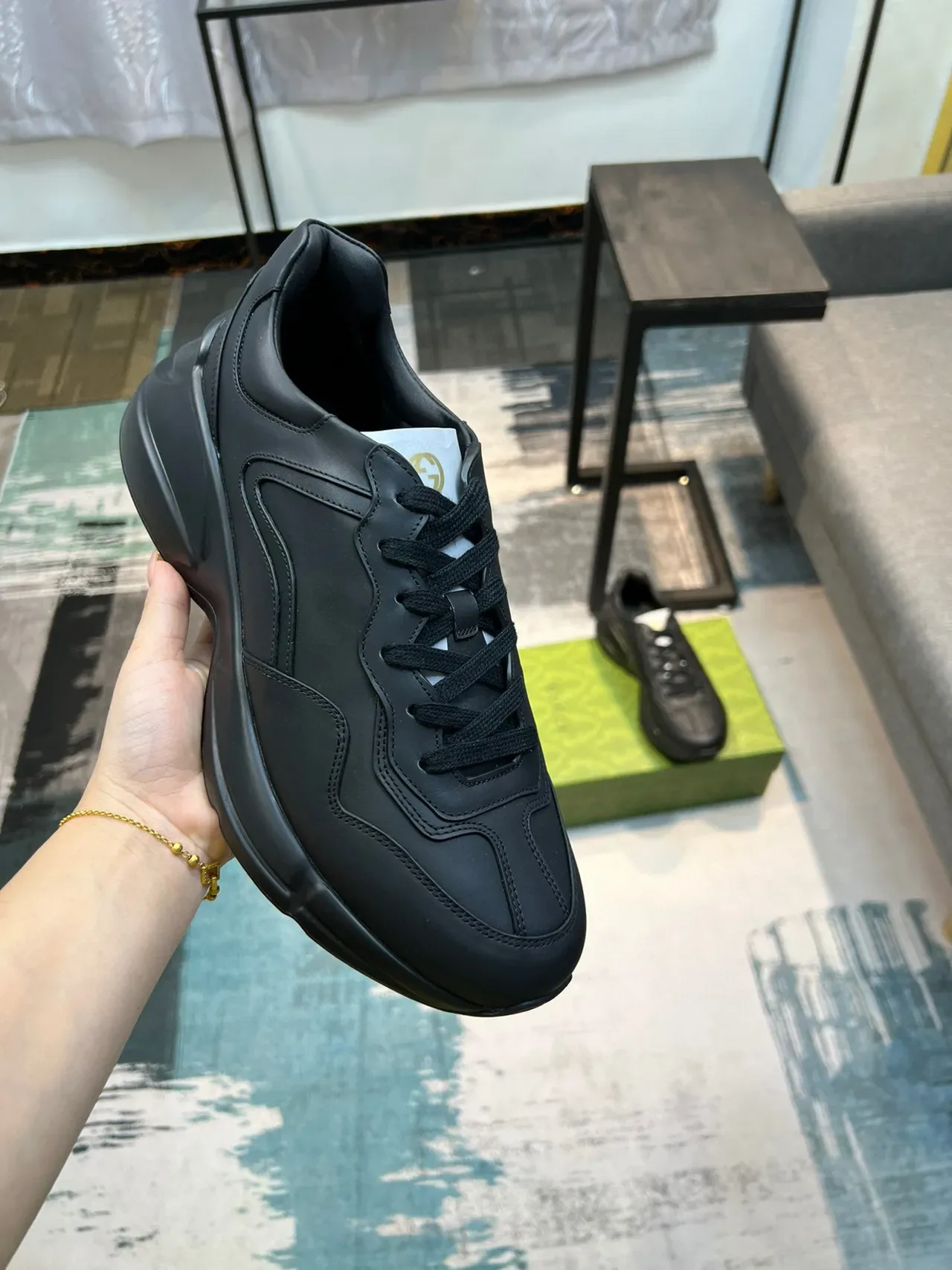 Gucci Rhyton Black Leather Chunky Sneakers 6