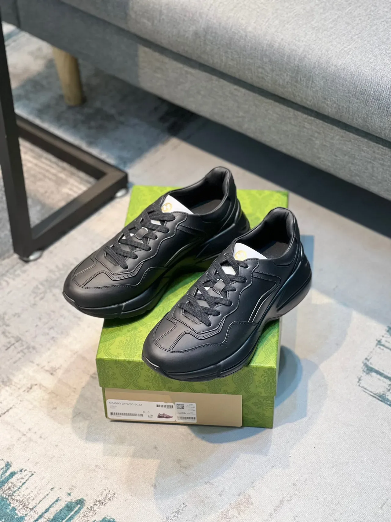 Gucci Rhyton Black Leather Chunky Sneakers 7