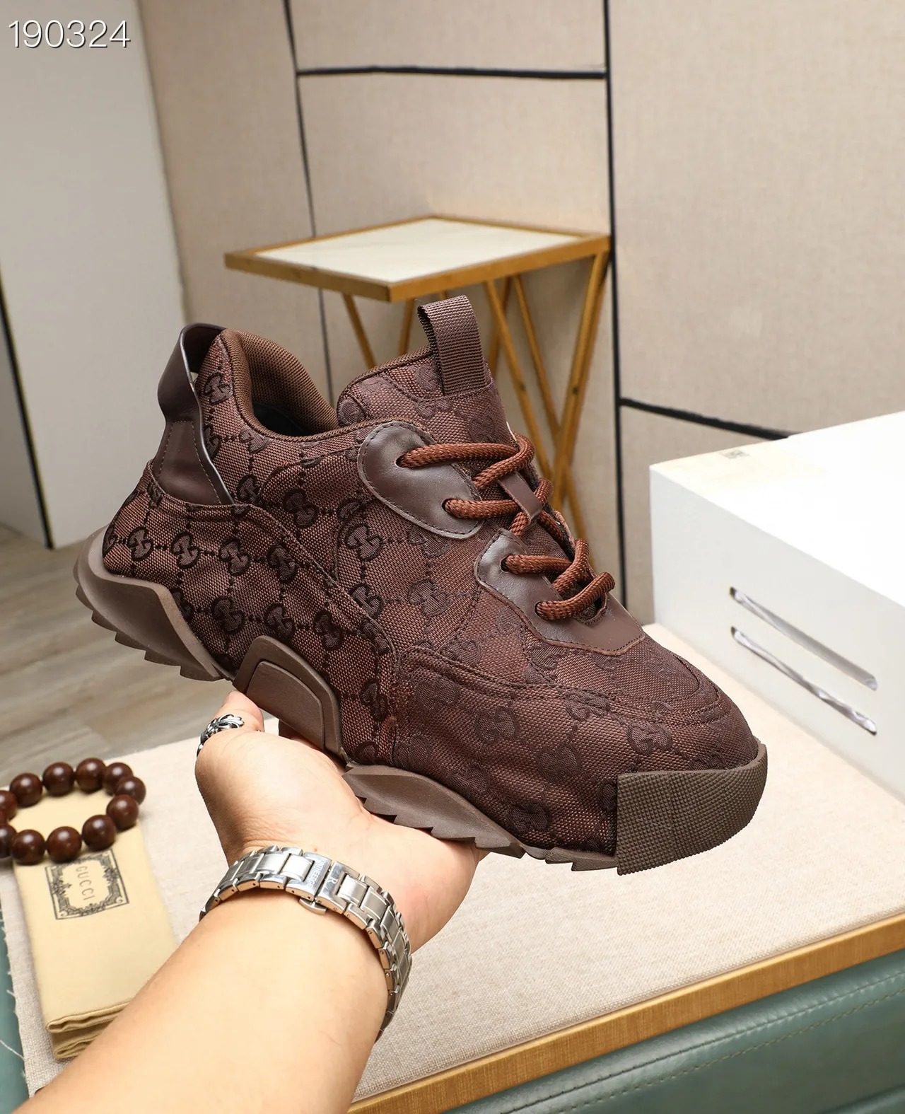 Gucci Rhyton Brown Monogrammed Chunky Sneakers 6