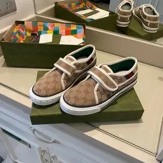 Gucci Screener Beige GG Monogram Canvas Velcro Strap Lifestyle Sneakers