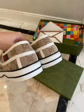 Gucci Screener Beige GG Monogram Canvas Velcro Strap Lifestyle Sneakers 2