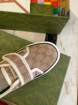 Gucci Screener Beige GG Monogram Canvas Velcro Strap Lifestyle Sneakers 6