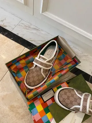 Gucci Screener Beige GG Monogram Canvas Velcro Strap Lifestyle Sneakers 8