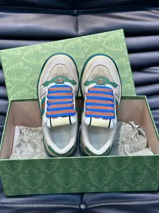 Gucci Screener Beige Green Web Stripe Slip-On Lifestyle Sneakers 4