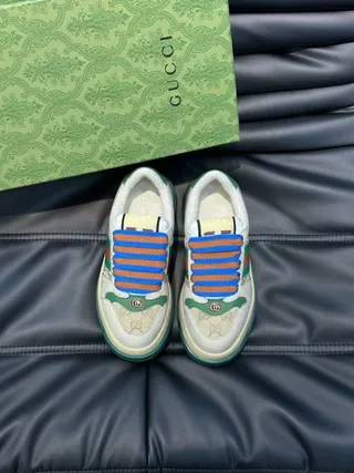 Gucci Screener Beige Green Web Stripe Slip-On Lifestyle Sneakers 5