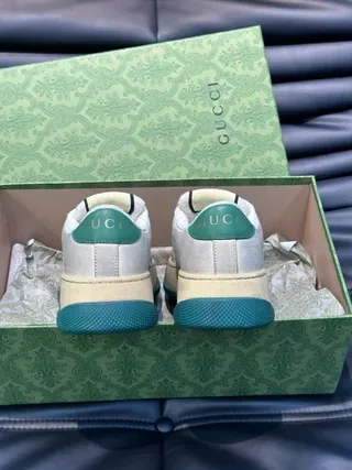 Gucci Screener Beige Green Web Stripe Slip-On Lifestyle Sneakers 7