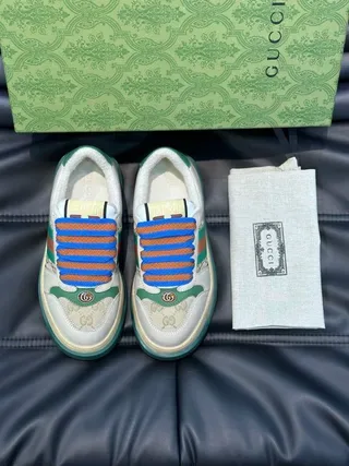 Gucci Screener Beige Green Web Stripe Slip-On Lifestyle Sneakers 8
