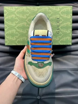 Gucci Screener Beige Green Web Stripe Slip-On Lifestyle Sneakers 9