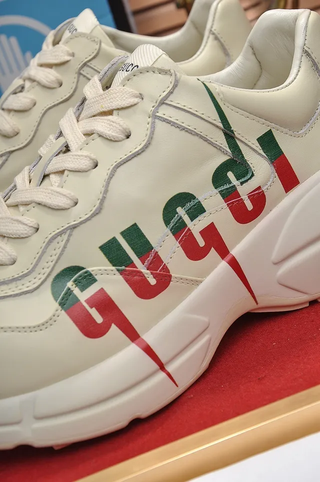 Gucci Screener Beige Red Chunky Sole Leather Upper Lifestyle Sneakers 3