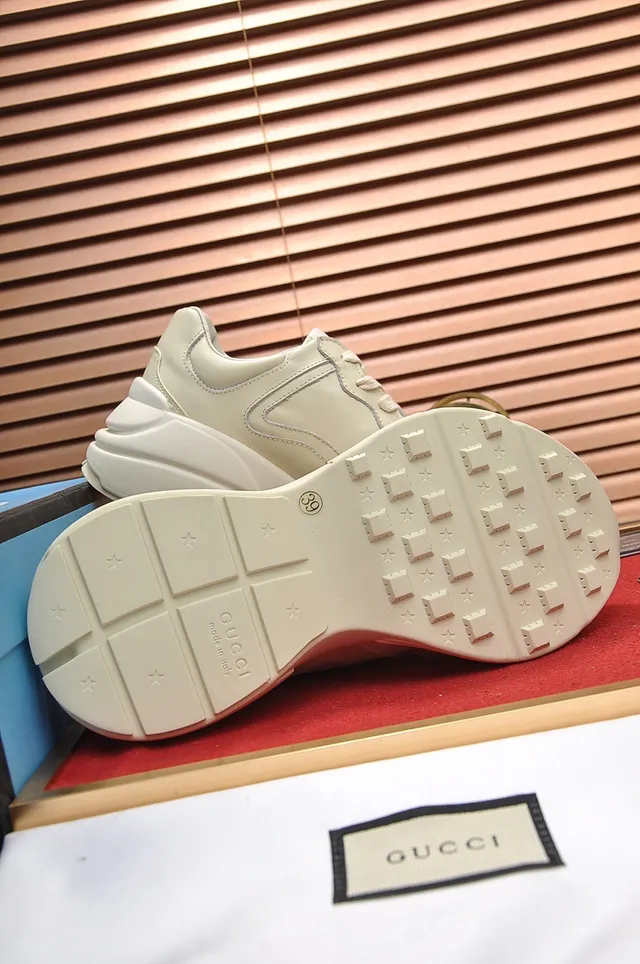 Gucci Screener Beige Red Chunky Sole Leather Upper Lifestyle Sneakers 4