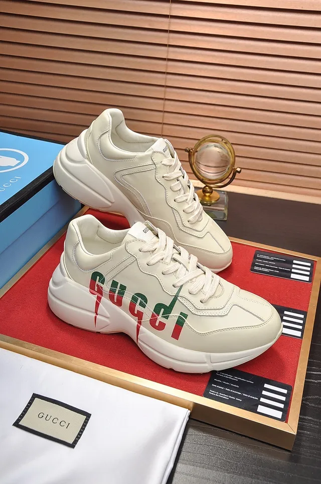 Gucci Screener Beige Red Chunky Sole Leather Upper Lifestyle Sneakers 5