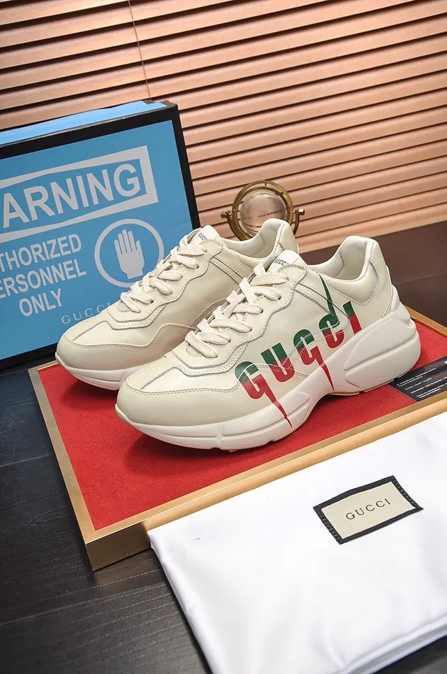 Gucci Screener Beige Red Chunky Sole Leather Upper Lifestyle Sneakers 7