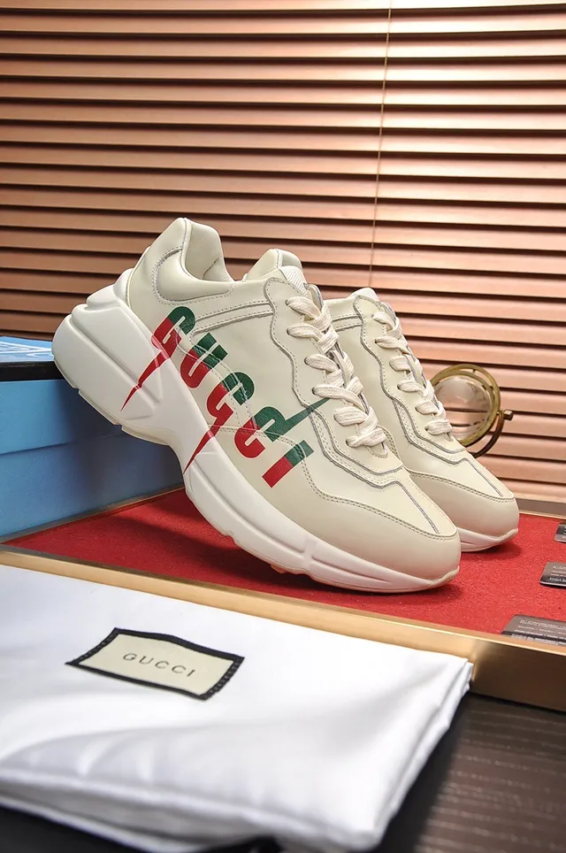Gucci Screener Beige Red Chunky Sole Leather Upper Lifestyle Sneakers 8