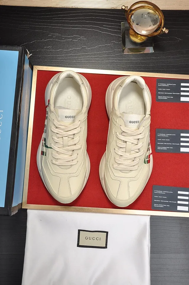 Gucci Screener Beige Red Chunky Sole Leather Upper Lifestyle Sneakers 9