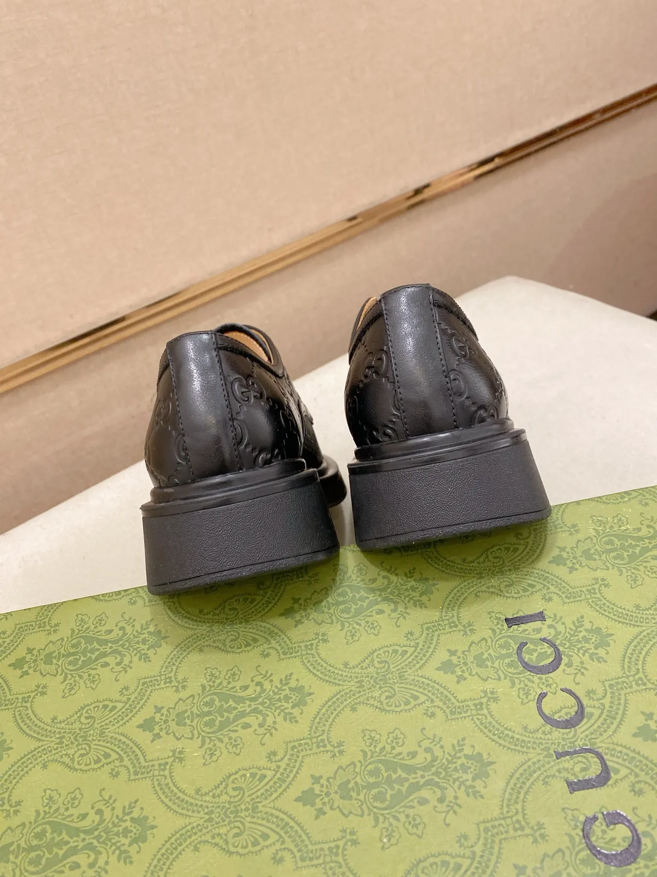 Gucci Screener Preto Bege GG-Embossed Leather Cap Toe Oxford Shoes 3