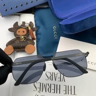 Gucci Screener Black Metal Rectangular Shield Sunglasses