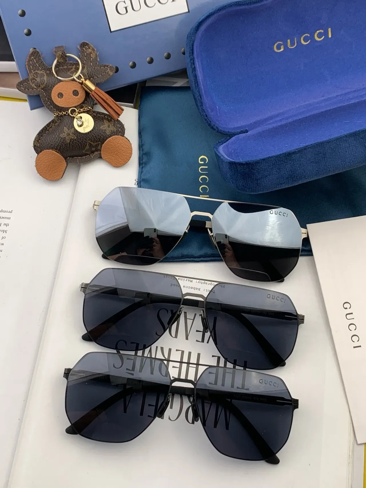 Gucci Screener Black Metal Rectangular Shield Sunglasses 3