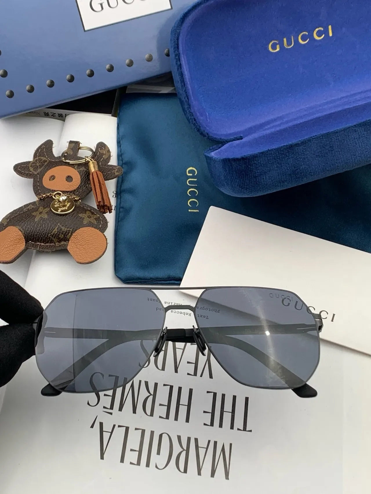 Gucci Screener Black Metal Rectangular Shield Sunglasses 6